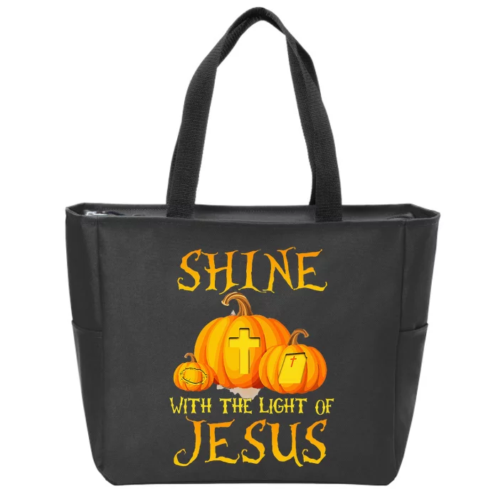 Shine With The Light Of Jesus Christian Halloween Pumpkin Zip Tote Bag