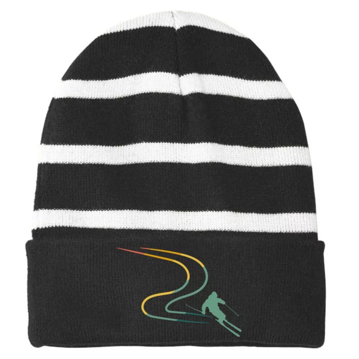 Skier With Tracks In Deep Powder Snow Freeride Gifts Striped Beanie with Solid Band