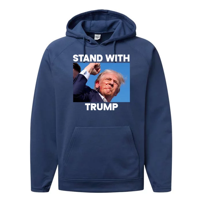 Stand With Trump Fight Gun Shot Fired Rally Shooting Performance Fleece Hoodie