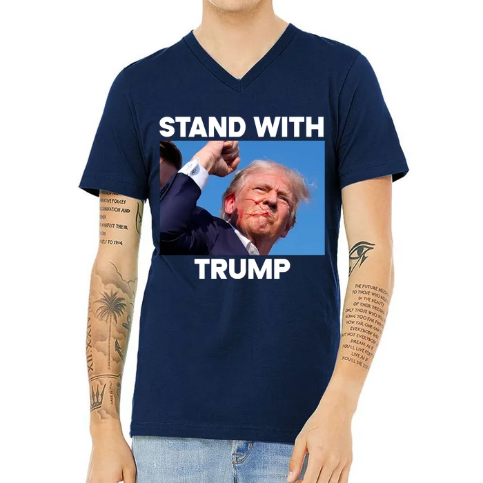 Stand With Trump Fight Gun Shot Fired Rally Shooting V-Neck T-Shirt