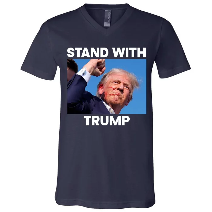 Stand With Trump Fight Gun Shot Fired Rally Shooting V-Neck T-Shirt