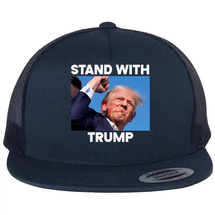 Stand With Trump Fight Gun Shot Fired Rally Shooting Flat Bill Trucker Hat