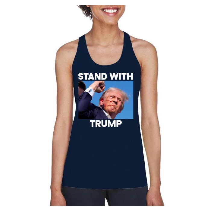 Stand With Trump Fight Gun Shot Fired Rally Shooting Women's Racerback Tank