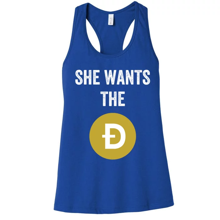 She Wants The D Funny Dogecoin Meme Doge Hodl To The Moon Cool Gift Women's Racerback Tank