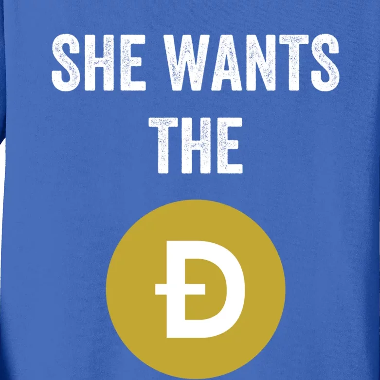 She Wants The D Funny Dogecoin Meme Doge Hodl To The Moon Cool Gift Kids Long Sleeve Shirt