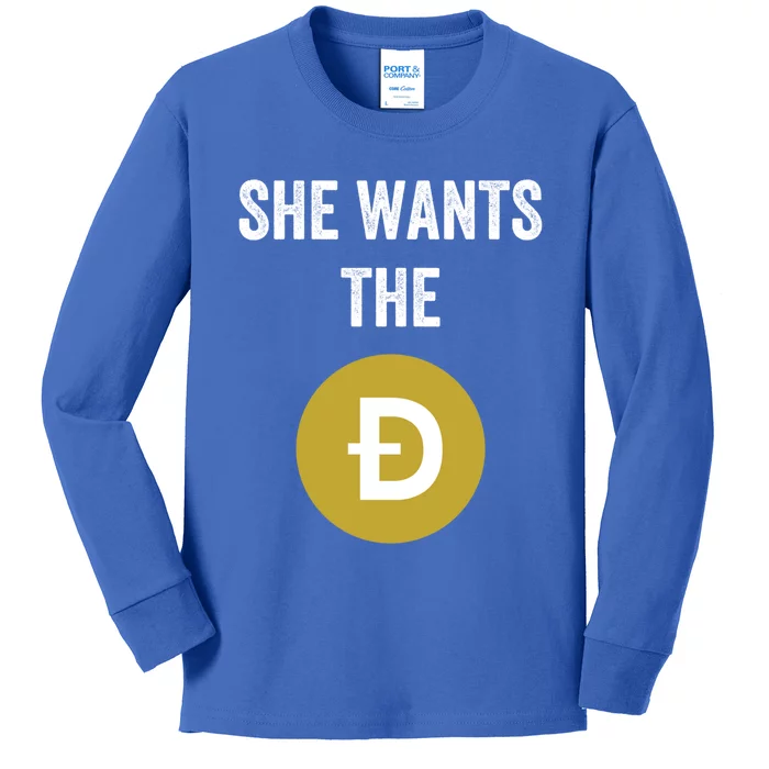 She Wants The D Funny Dogecoin Meme Doge Hodl To The Moon Cool Gift Kids Long Sleeve Shirt