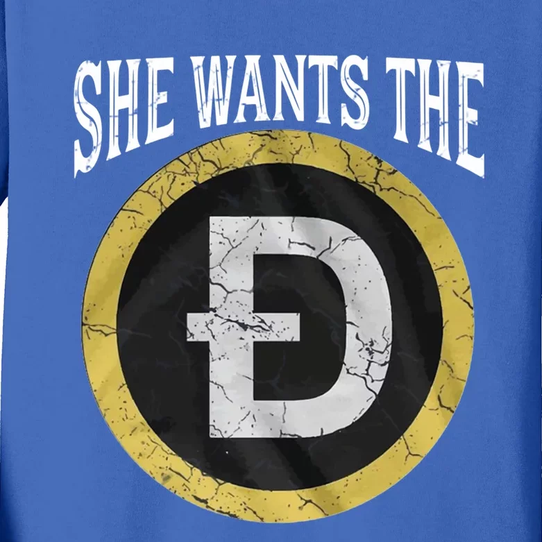 She Wants The D Funny Dogecoin Meme Doge Hodl To The Moon Gift Kids Long Sleeve Shirt