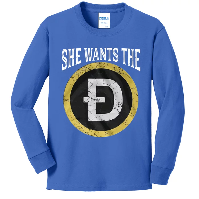 She Wants The D Funny Dogecoin Meme Doge Hodl To The Moon Gift Kids Long Sleeve Shirt