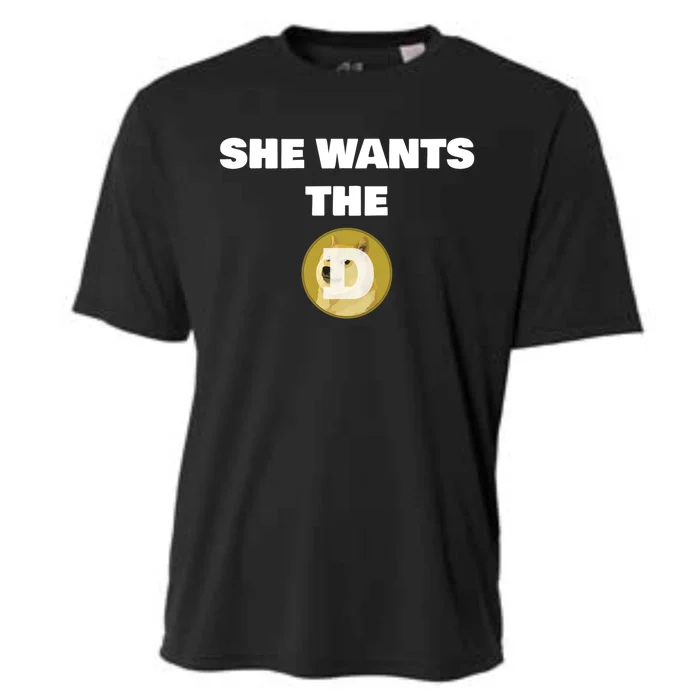 She Wants The D Funny Dogecoin To The Moon Meme Crypto Gift Cooling Performance Crew T-Shirt