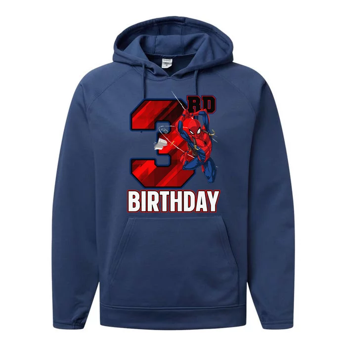 Spider Web Three 3 Years Old ItS My 3rd Birthday Performance Fleece Hoodie