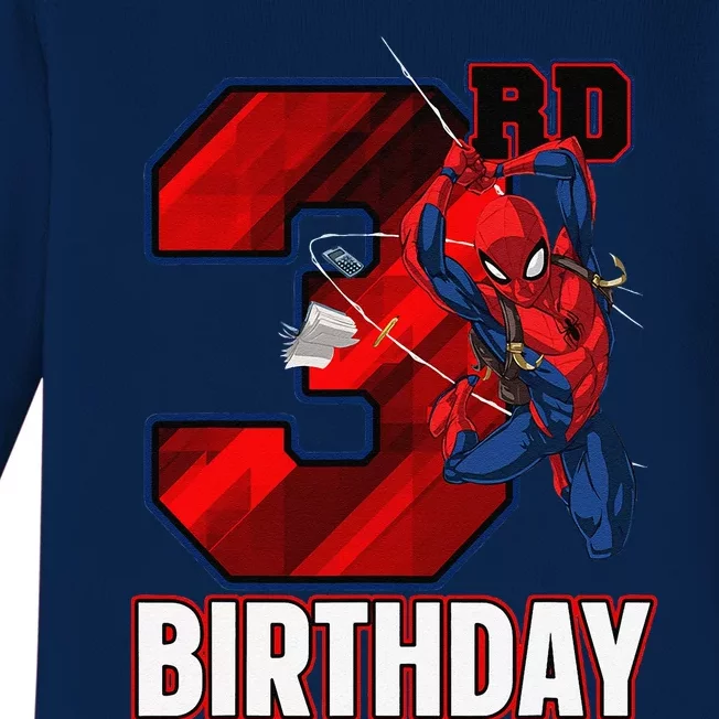 Spider Web Three 3 Years Old ItS My 3rd Birthday Baby Long Sleeve Bodysuit