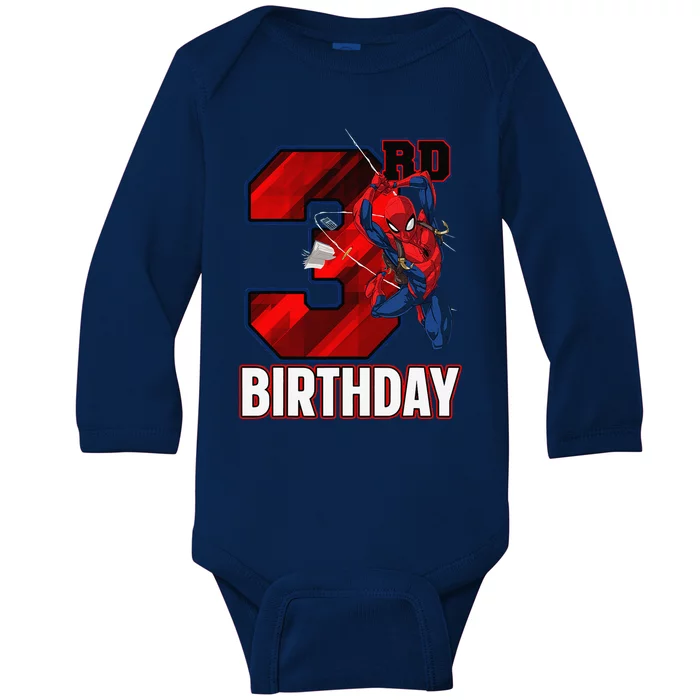 Spider Web Three 3 Years Old ItS My 3rd Birthday Baby Long Sleeve Bodysuit