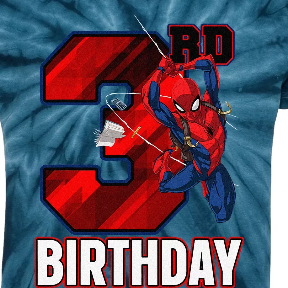 Spider Web Three 3 Years Old ItS My 3rd Birthday Kids Tie-Dye T-Shirt