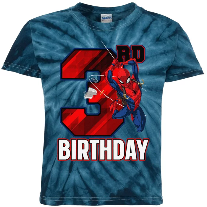 Spider Web Three 3 Years Old ItS My 3rd Birthday Kids Tie-Dye T-Shirt