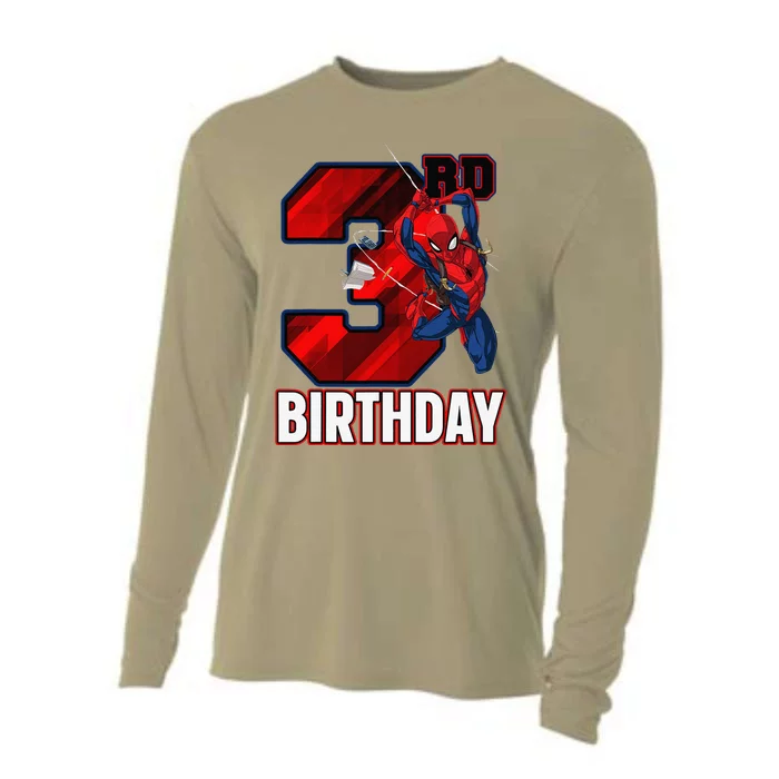 Spider Web Three 3 Years Old ItS My 3rd Birthday Cooling Performance Long Sleeve Crew