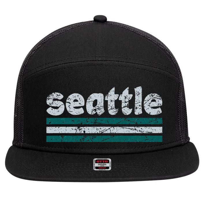 Seattle Washington Three Stripe Vintage Weathered 7 Panel Mesh Trucker Snapback Hat