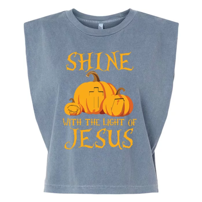 Shine With The Light Of Jesus Christian Halloween Pumpkin Garment-Dyed Women's Muscle Tee