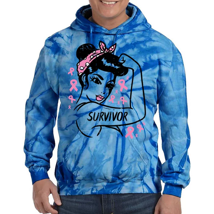 Survivor Warrior Unbreakable Ribbon Breast Cancer Awareness Gift Tie Dye Hoodie