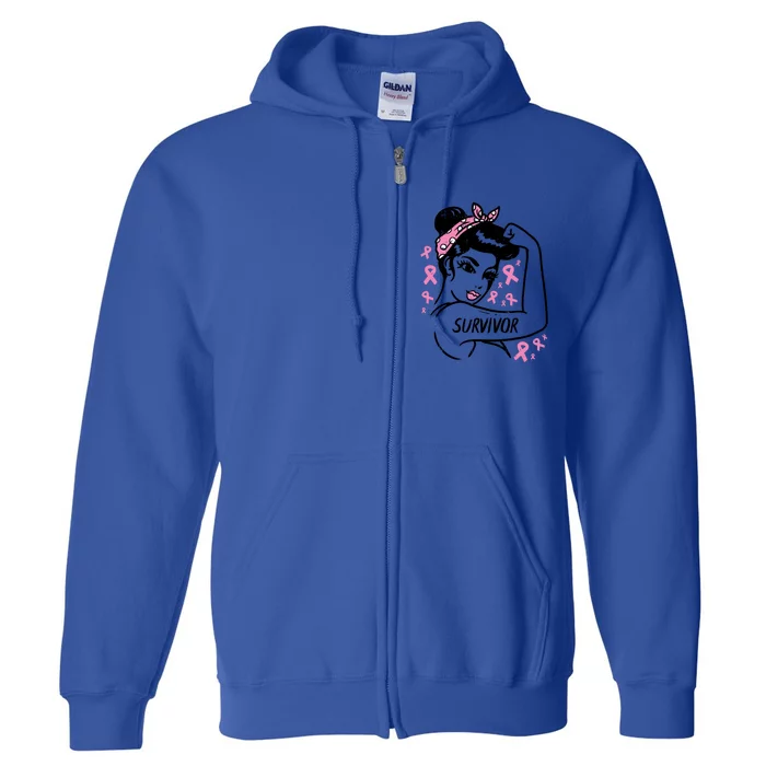 Survivor Warrior Unbreakable Ribbon Breast Cancer Awareness Gift Full Zip Hoodie