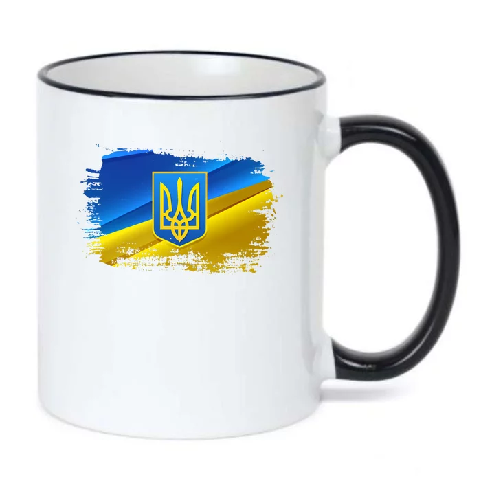 Stand With Ukraine Distressed Coat Of Arms Crest Flag Black Color Changing Mug