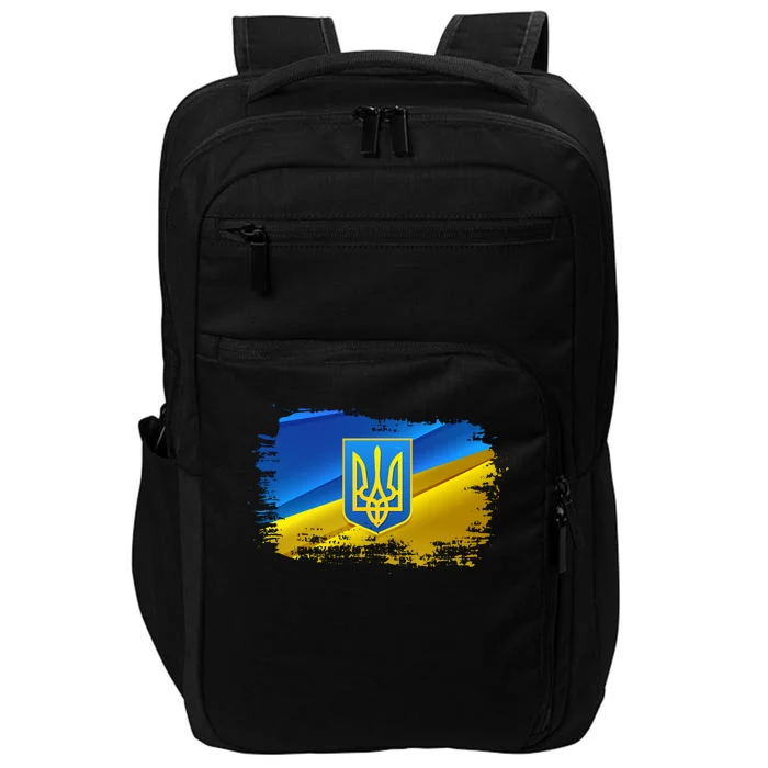 Stand With Ukraine Distressed Coat Of Arms Crest Flag Impact Tech Backpack