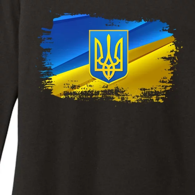 Stand With Ukraine Distressed Coat Of Arms Crest Flag Womens CVC Long Sleeve Shirt