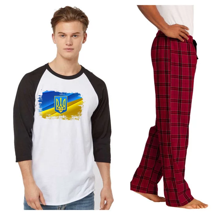 Stand With Ukraine Distressed Coat Of Arms Crest Flag Raglan Sleeve Pajama Set