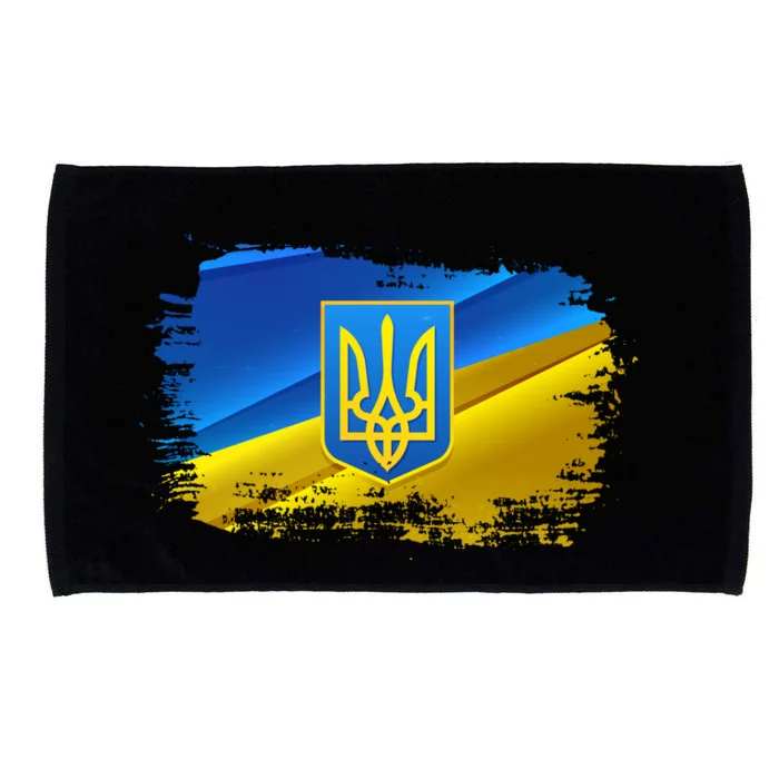 Stand With Ukraine Distressed Coat Of Arms Crest Flag Microfiber Hand Towel