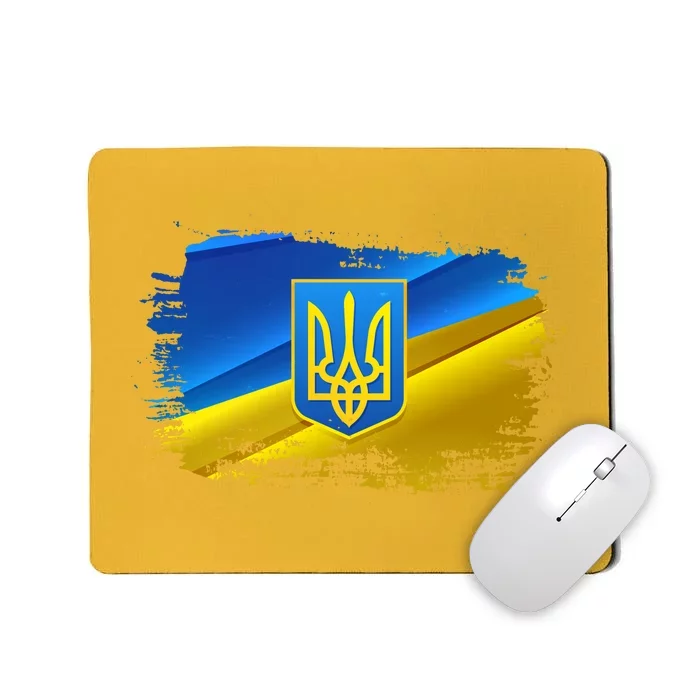 Stand With Ukraine Distressed Coat Of Arms Crest Flag Mousepad