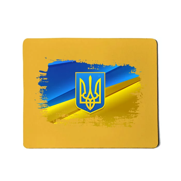 Stand With Ukraine Distressed Coat Of Arms Crest Flag Mousepad