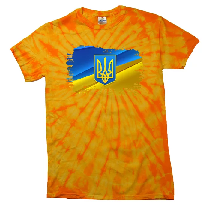 Stand With Ukraine Distressed Coat Of Arms Crest Flag Tie-Dye T-Shirt