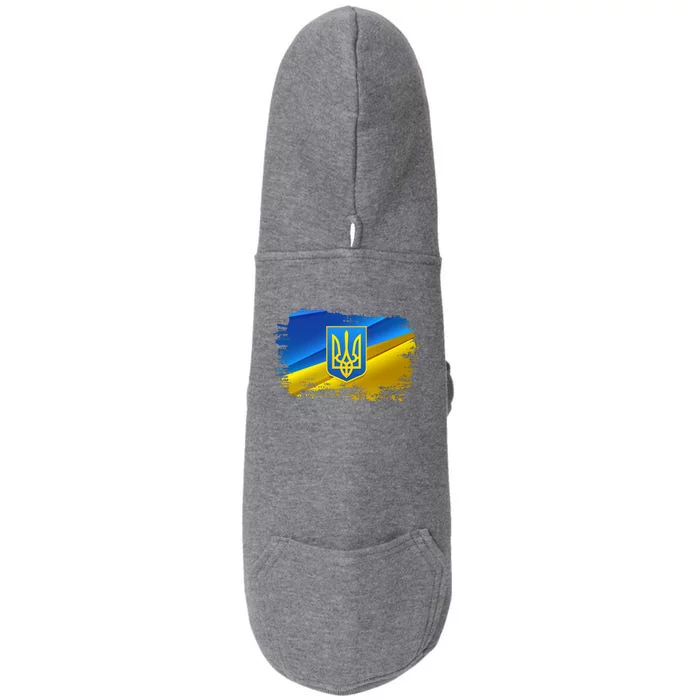 Stand With Ukraine Distressed Coat Of Arms Crest Flag Doggie 3-End Fleece Hoodie