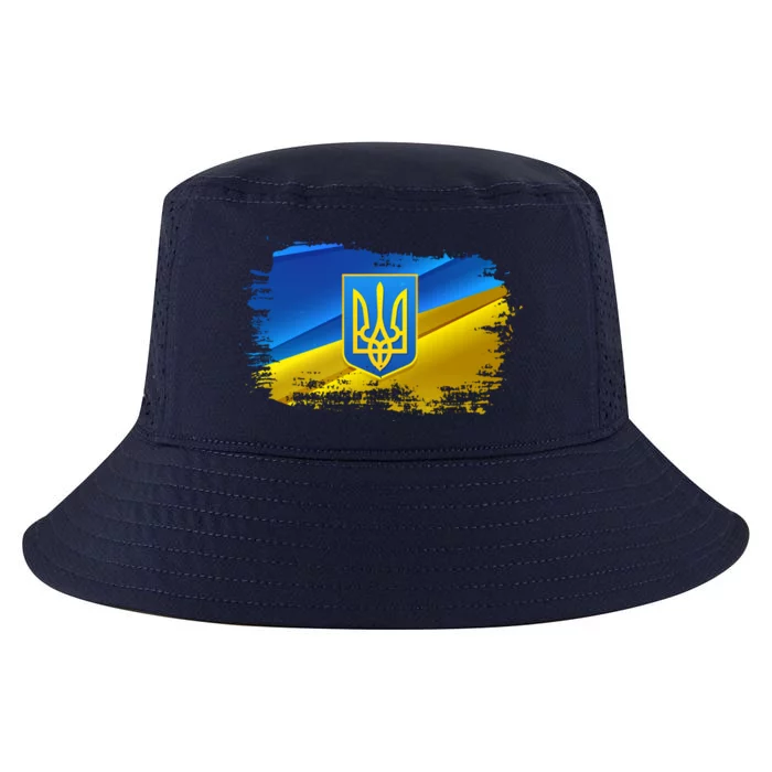 Stand With Ukraine Distressed Coat Of Arms Crest Flag Cool Comfort Performance Bucket Hat