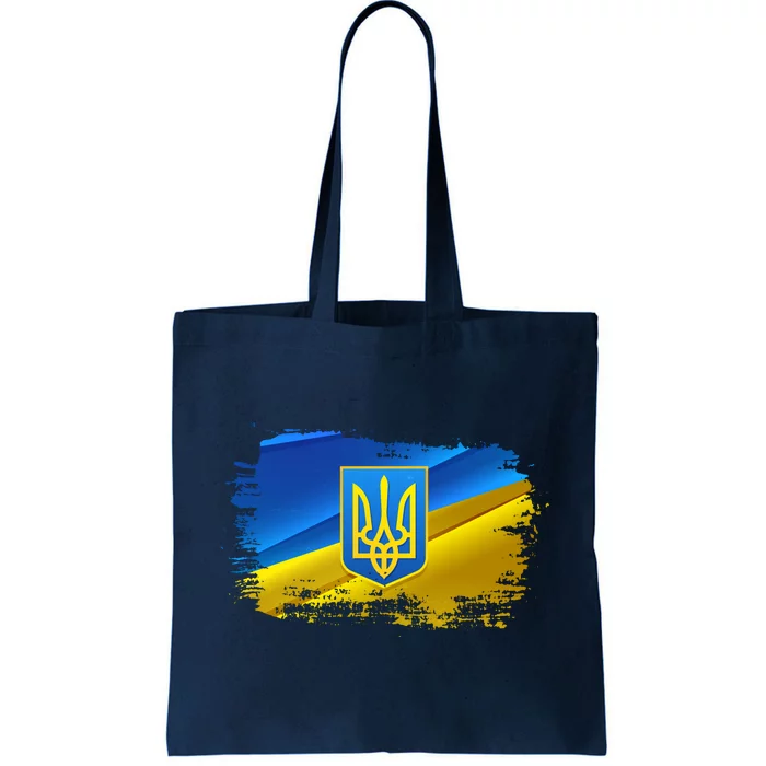 Stand With Ukraine Distressed Coat Of Arms Crest Flag Tote Bag