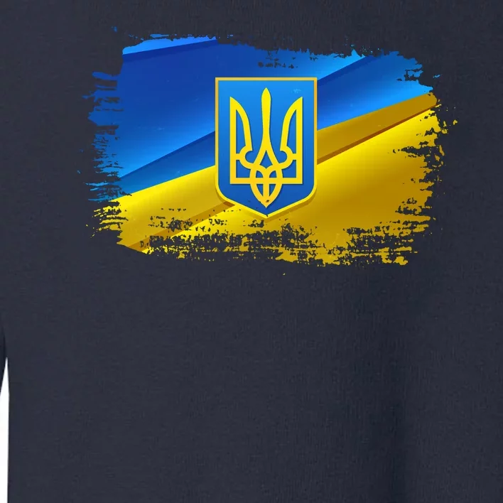 Stand With Ukraine Distressed Coat Of Arms Crest Flag Toddler Sweatshirt