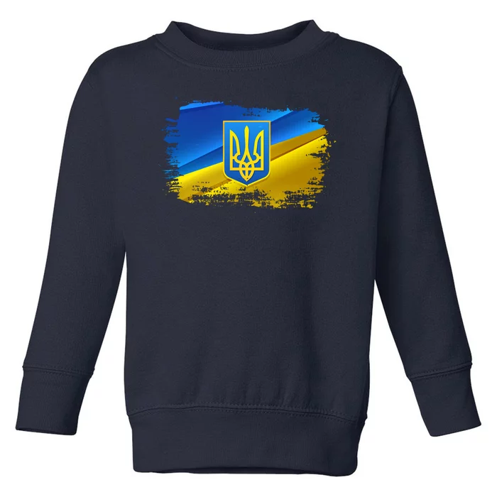 Stand With Ukraine Distressed Coat Of Arms Crest Flag Toddler Sweatshirt