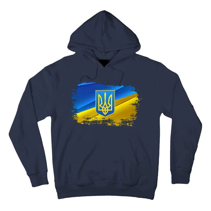 Stand With Ukraine Distressed Coat Of Arms Crest Flag Tall Hoodie