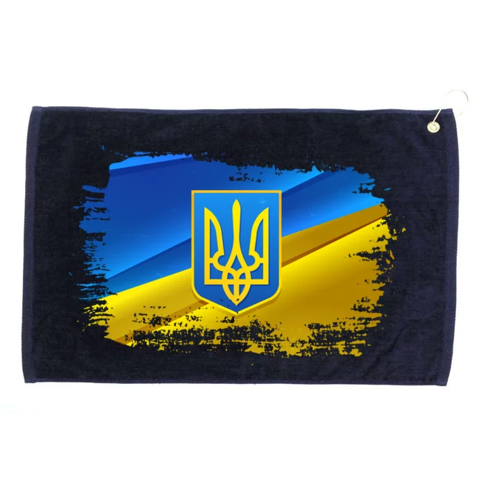 Stand With Ukraine Distressed Coat Of Arms Crest Flag Grommeted Golf Towel