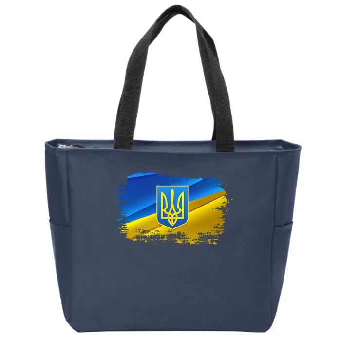 Stand With Ukraine Distressed Coat Of Arms Crest Flag Zip Tote Bag