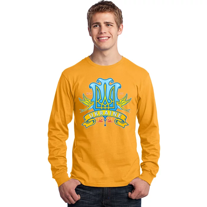 Stand With Ukraine Coat Of Arms Crest Peace Doves Long Sleeve Shirt