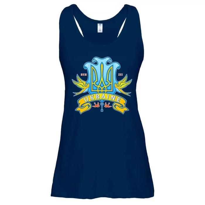 Stand With Ukraine Coat Of Arms Crest Peace Doves Ladies Essential Flowy Tank