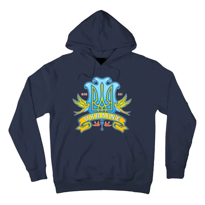 Stand With Ukraine Coat Of Arms Crest Peace Doves Tall Hoodie