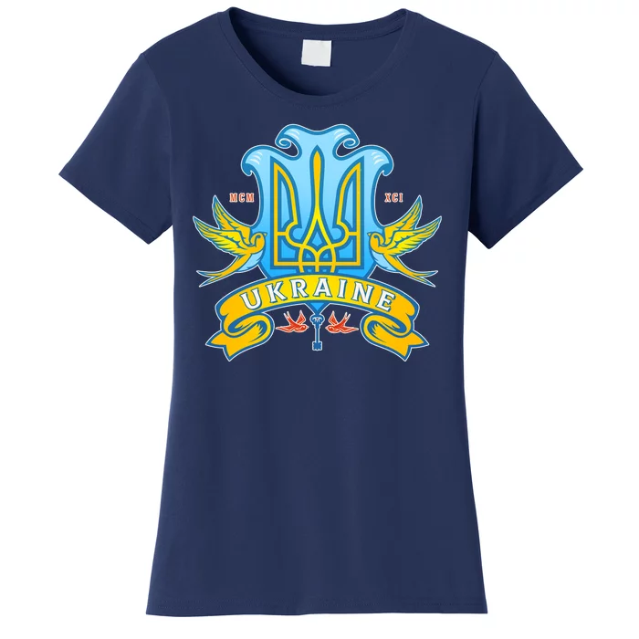 Stand With Ukraine Coat Of Arms Crest Peace Doves Women's T-Shirt