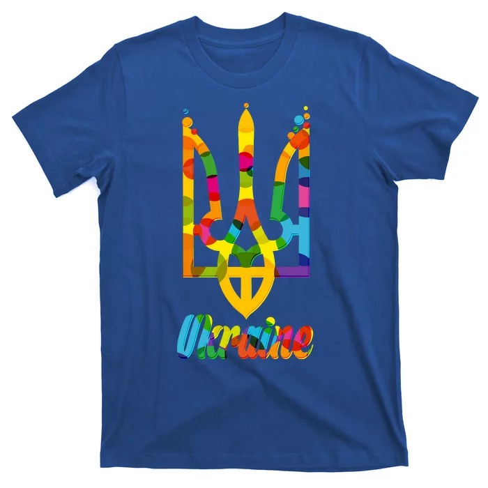 Stand With Ukraine Rainbow Dots Coat Of Arms T-Shirt