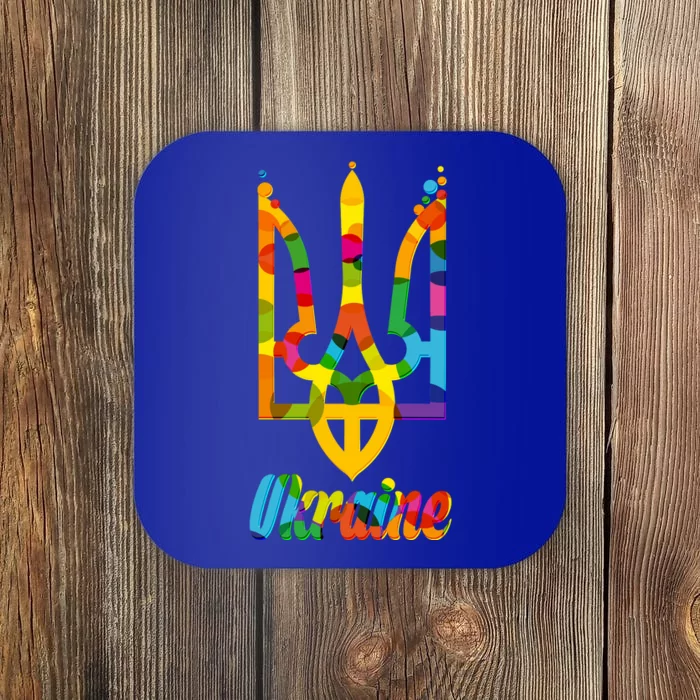 Stand With Ukraine Rainbow Dots Coat Of Arms Coaster