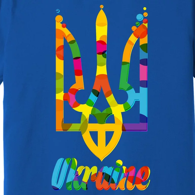 Stand With Ukraine Rainbow Dots Coat Of Arms Premium T-Shirt