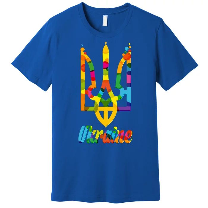 Stand With Ukraine Rainbow Dots Coat Of Arms Premium T-Shirt