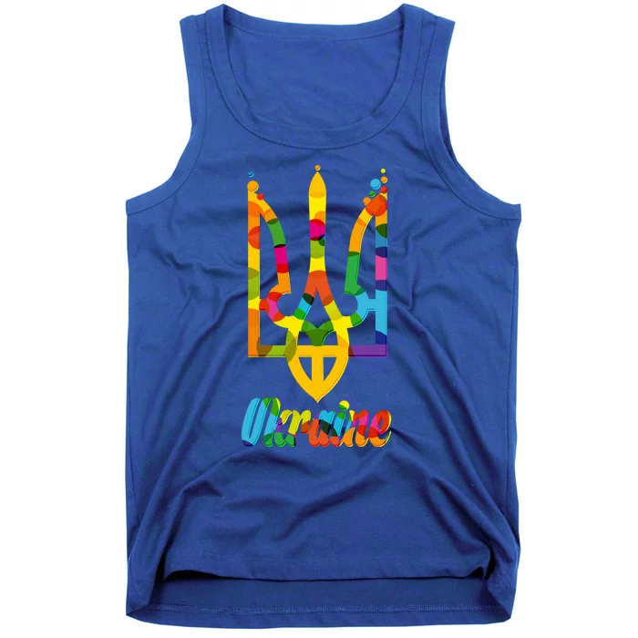 Stand With Ukraine Rainbow Dots Coat Of Arms Tank Top