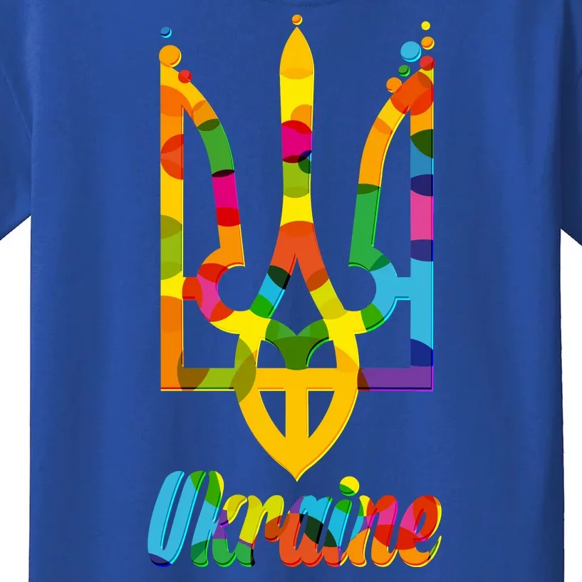 Stand With Ukraine Rainbow Dots Coat Of Arms Kids T-Shirt