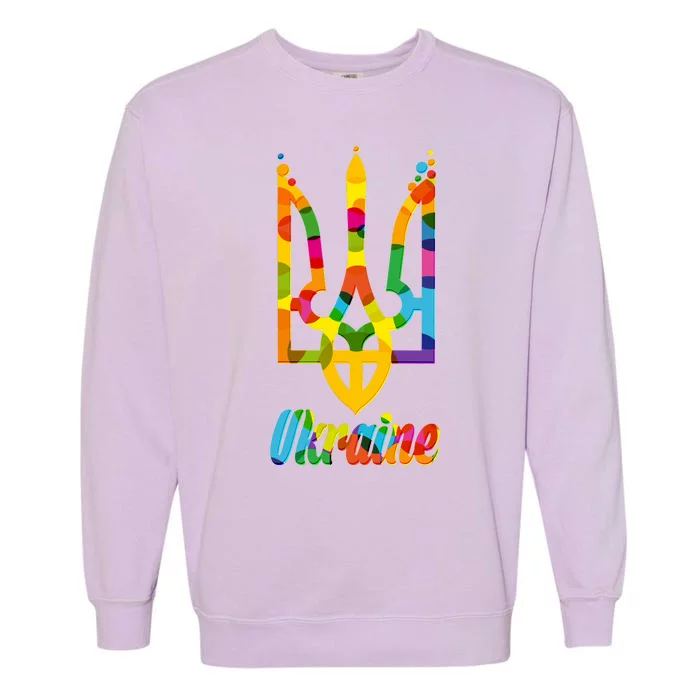 Stand With Ukraine Rainbow Dots Coat Of Arms Garment-Dyed Sweatshirt